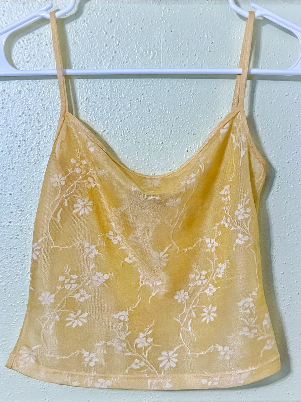 Zara Butter Yellow Floral Mesh Camisole Top - Vintage Y2K Style 15” p2p